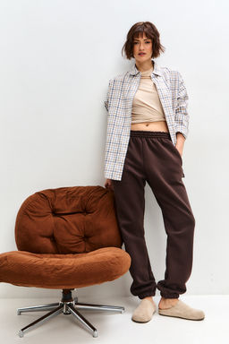 Брюки женские из футера трехнитка с начесом Сова шоколад макси