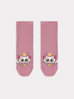 Цена за 5 пар! Носки детские фиолетовые с рисунком в виде котика - Mark formelle фото 4