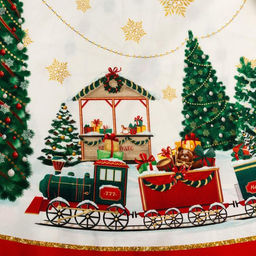 Скатерть новогодняя Этель Новогодняя ярмарка d=220 +/- 3см с ГМВО, 100% хлопок, саржа 190 гр/м2  фото 6