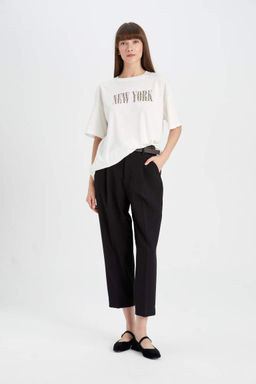 Футболка оверсайз с круглым вырезом и принтом из чесаного хлопка с короткими рукавами - Defacto фото 2