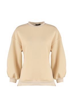 Bej Oversize/Genis Kal?p Y?rtmac Detayl? Kal?n Ici Polarl? Orme Sweatshirt TWOAW23SW00195