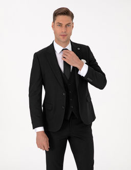Siyah Slim Fit Yelekli Tak_m Elbise