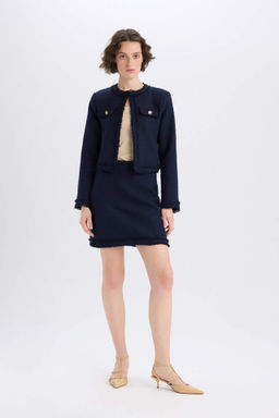A Kesim Yuksek Bel Basic Duz Tweed Mini Siyah Etek - Defacto фото 4