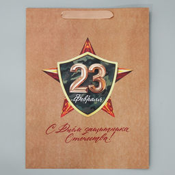 Цена за 2 шт. Пакет подарочный крафтовый, упаковка, С 23 февраля, L 40?31?11.5 см