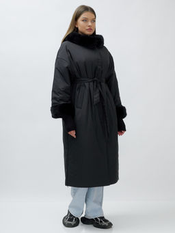 Пальто зимнее женское с норкой большого размера черного цвета 25008Ch - Mtforce фото 21