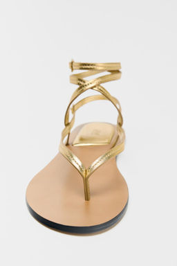LEATHER STRAPPY SANDALS WITH METALLIC EFFECT - Zara фото 4