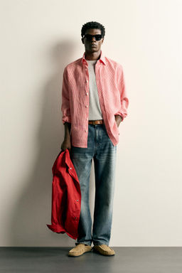 CAMISA REGULAR FIT CUADROS 100% LINO / Rojo