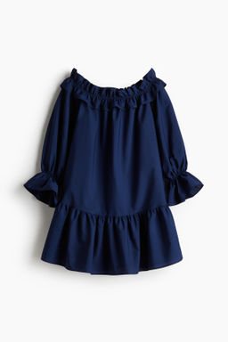 Vestido off-the-shoulder de popelina
