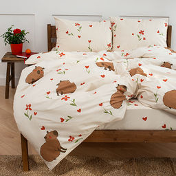 КПБ Чистый хлопок 1,5 спальный, наволочки 50х70, поплин, Капибара ВБ Пододеяльник 146х215 с прорезью, простыня классическая 150х215 подшита с 4-х сторон, наволочки 50х70 с клапаном - 2 шт 1,5 спальный