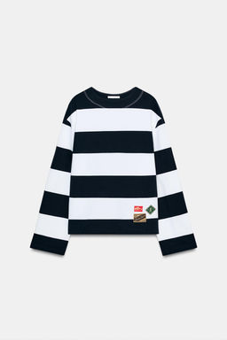 CAMISETA RAYAS ETIQUETAS / Marino / Blanco
