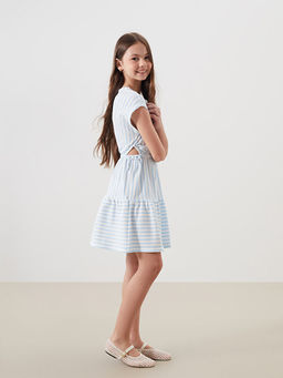 Bisiklet Yaka ?izgili K?z ?ocuk Elbise