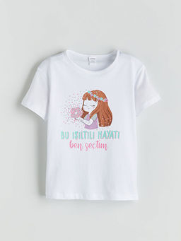 Bisiklet Yaka Bask?l? K?z ?ocuk Ti??rt