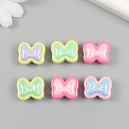 Бусина для творчества пластик, набор 6 шт., Бант, цветная с перламутром, 1.7?2 см, МИКС