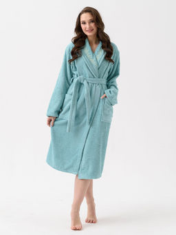 Халат банный Оптима из хлопка бирюзовый фото 2