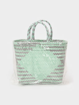 Сумка плетёная, 30×15×35 см, пластик, бирюзовая с чёрным