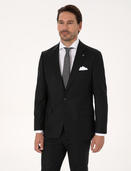 Siyah Slim Fit Y_n Kar___ml_ Mikro Desenli Klasik Ceket - Cacharel фото 3