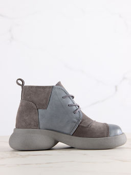 Ботинки 305.927gr.Серая вакса+серый замок замша/байка