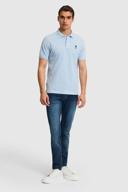 Erkek Regular Fit A__k Mavi Polo Yaka Basic Ti__rt
