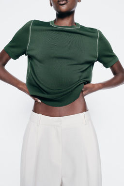 PLAIN KNIT TOP WITH CONTRAST TRIMS - Zara фото 21