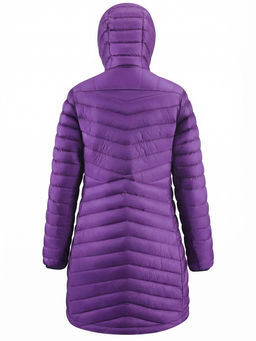 Куртка женская удлинённая стёганая с капюшоном и графеновой подкладкой фиолетового цвета 9628_1F