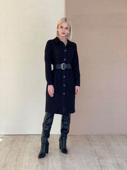 5754 Платье-рубашка из микровельвета чёрное - Martichelli фото 3