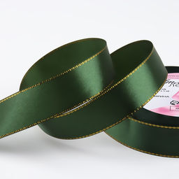 Лента атласная, с золотым люрексом, 25 мм, 23±1 м, зелёная №049