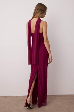 TRENDYOLMILLA Kahverengi Fularl? Tul Orme Maxi Abiye & Mezuniyet Elbise TPRSS25AE00056 фото 19