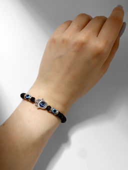 Цена за 2 шт. Браслет-оберег «Рука счастья Хамса» хрусталики, цвет чёрно-синий с чернёным серебром, d=8 см
