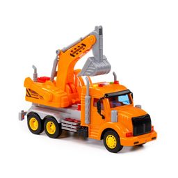 Профи, автомобиль-экскаватор инерционный (со светом и звуком) (оранжевый) (в коробке) - Полесье фото 6
