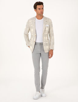 Beyaz Slim Fit Y_n Kar___ml_ Flanel Ceket - Cacharel фото 4