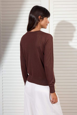 Kahverengi 2li Yazl?k Ozel Iplik Dantel Detayl? Triko Bluz-H?rka TWOSS26HI00016