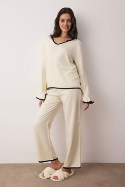 Ekru Viskon Dokuma Pijama Tak?m? THMAW26PT00226 - Trendyolmilla фото 2