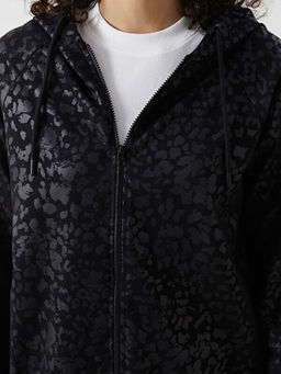 Kap??onlu Desenli Kad?n Fermuarl? Sweatshirt