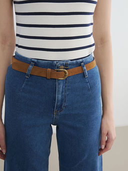 Beli Kemerli Wideleg Kad?n Jean Pantolon