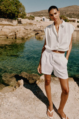 CAMISA CORTA CUADRO VICHY / Blanco