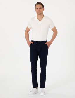 Lacivert Slim Fit Keten G_r_n_ml_ Kanvas Pantolon