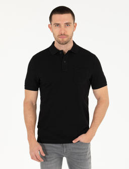 Siyah Regular Fit Polo Yaka Basic Ti__rt