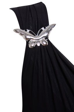 TRENDYOLMILLA Siyah Degaje Yaka Aksesuar Detayl? Astarl? Tul Orme S?k Elbise TPRSS25EL00042  фото 7