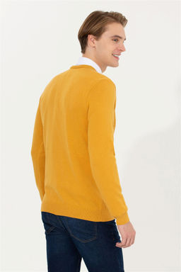 Мужской базовый трикотажный свитер шафранового цвета с v-образным вырезом Неожиданная скидка в корзине - U.s. polo assn фото 5