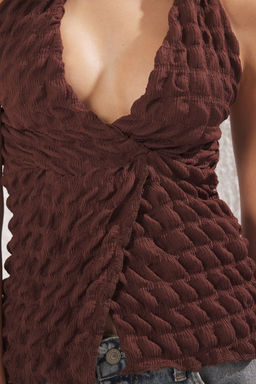 Trendyolmilla Siyah Premium Dokulu Boyundan Baglamal? Crop Buzgulu Orme Bluz TWOSS24BZ00389 фото 12