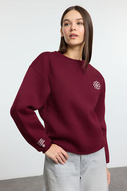 Bordo Nak?sl? Regular/Normal Kal?p Kal?n Ici Polarl? Orme Sweatshirt TWOAW25SW00176