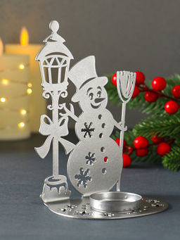Подсвечник на 1 свечу Снеговик новогодний, металл, серебряный, 10?7.5?15 см