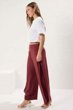 Bordo Yanlar? Pileli Yuksek Bel Esnek Orme Pantolon TWOSS25PL00054