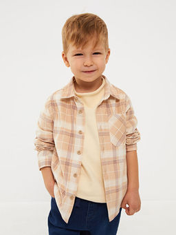 Uzun Kollu Ekose Desenli Kadife Erkek Bebek G?mlek