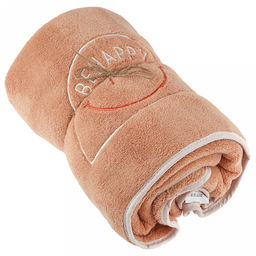 Полотенце из микрофибры "Счастливчик" 70х140см, полиэстер 100%, с вышивкой "Be happy", бежевый (Китай)