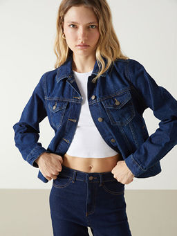 G?mlek Yaka Kad?n Jean Ceket