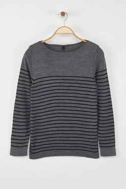 Antrasit Basic Cizgili Triko Kazak TWOAW23KZ01846 - Trendyolmilla фото 5