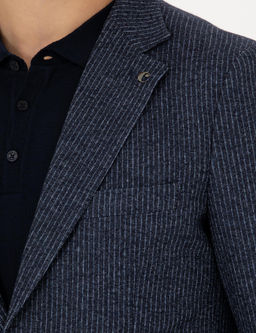 Lacivert Ex.Slim Fit Y_n Ka_mir Kar___ml_ _izgili Ceket