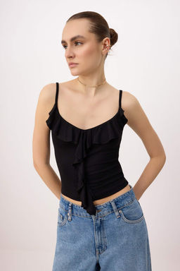 Siyah Ask_l_ F_rf_rl_ Fitted/V_cuda Oturan _rme Bluz TWOSS25BZ00601 - Trendyolmilla фото 2