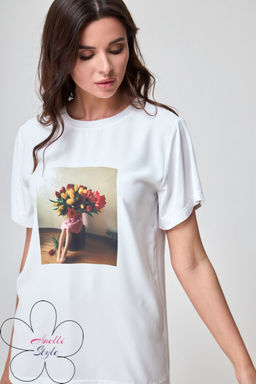 Футболка ANELLI 1280 белый с тюльпанами